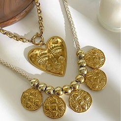 Ensemble de 2 collier pendentif cœur en acier inoxydable chirurgical 316L (2 styles différents)&nbsp;WGF2B0B-03