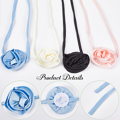 4 шт. 4 цвета 3D роза атласная ткань обертывание колье чокер для женщин NJEW-CY0001-02