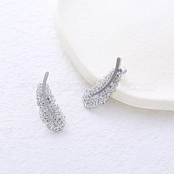 Серьги-гвоздики из нержавеющей стали с прозрачным кубическим цирконием в форме пера&nbsp;ED4497-1