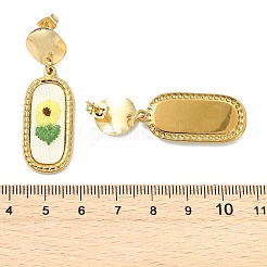 304ステンレススチールと布刺繍のスタッドピアス  花柄とオーバル  真鍮製耳スタッドパーツ付き  ゴールドカラー  44.5x15mm&nbsp;EJEW-JE07298-01