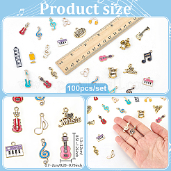 100本合金エナメルペンダント  音符・楽器チャーム  ミックスカラー  13~32x7~20x1~5mm  穴：1.2~2mm&nbsp;FIND-PH0062-21