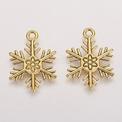 合金のチベット風チャーム  カドミウムフリー＆ニッケルフリー＆鉛フリー  スノーフレーク  クリスマスのために  アンティーク黄金  26x19x2mm  穴：2mm&nbsp;X-TIBEP-3264-AG-NR