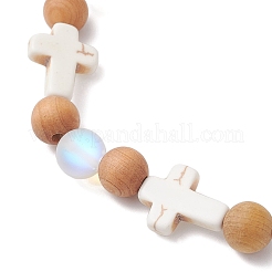 Браслеты из натуральных круглых бусин из дерева для женщин BJEW-JB12590