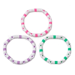 Braccialetti elasticizzati con perline acriliche e argilla polimerica a forma di cuore&nbsp;BJEW-JB10677
