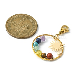 Decorazioni pendenti con pietre preziose miste chakra avvolte in filo&nbsp;HJEW-TA00053