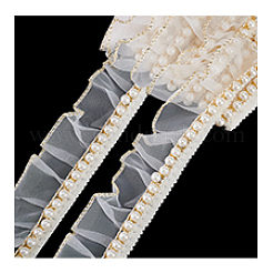 5 ярд шифоновой плиссированной кружевной ленты с пластиковыми бусинами OCOR-PH0004-05