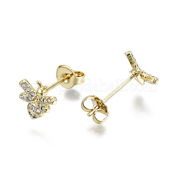 Orecchini a bottone in ottone con zirconi chiari e micro pavè&nbsp;EJEW-T046-29G-NF