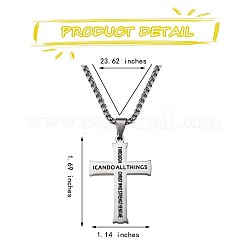 ステンレススチール製十字架とフィリピ人への手紙 4:13 ペンダントネックレス  男性女性のための宗教ジュエリー  ステンレス鋼色  23.62インチ（60cm）&nbsp;JN1050A