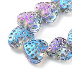 電気メッキ透明ガラスビーズ連売り  ハート  ドジャーブルー  15x13mm  穴：1.2mm  約50個/連  25.59''（65センチメートル）&nbsp;EGLA-R114-02A-FR01