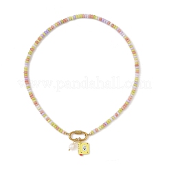 Collana da donna con ciondolo a rondella in acciaio inossidabile 304 e vetro colorato.&nbsp;NJEW-JN06540-02