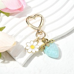 アクリル製イチゴペンダント装飾  合金エナメルの花とハートの回転スナップフック留め金チャーム  淡いターコイズ  70mm&nbsp;HJEW-SW00120-05