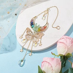 Подвесные ловцы солнца в форме бабочки и луны из латуни и нержавеющей стали 304 HJEW-TA00162