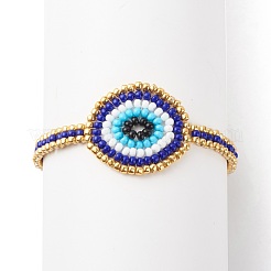 Bracelet à maillons en mauvais œil tressé en graines de verre pour femme&nbsp;BJEW-JB08398-02