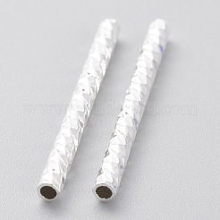 真鍮製チューブビーズ  長持ちメッキ  多面的なチューブ  925銀メッキ  25x2mm  穴：1.2mm&nbsp;KK-Y003-77A-S