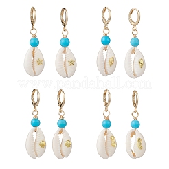 Серьги с застежкой-русалкой из синтетической бирюзы и ракушек&nbsp;EJEW-JE06880