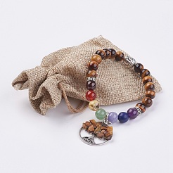 Chakra Schmuck natürlichen Edelstein Perlen und Tiger Eye Charm Armband&nbsp;BJEW-JB03608-05