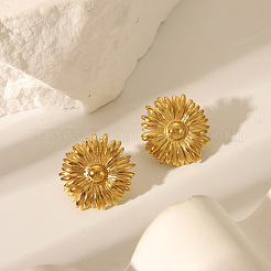 女性用ひまわり 304 ステンレス スタッド イヤリング  ゴールドカラー  25x25mm&nbsp;JS4274-1