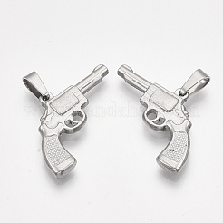 変色しない304ステンレススチールペンダント  銃の形  ステンレス鋼色  22x34x4mm  穴：7x4mm&nbsp;STAS-T045-31P