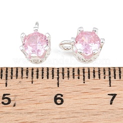 真鍮の舗装キュービックジルコニアチャーム  一石チャーム  クラウンチャーム  銀  ピンク  9x6x5mm  穴：1.6mm&nbsp;KK-CBABC34-09S-01