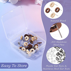 20 шт. 2 стиля фурнитуры для сережек-гвоздиков из натурального ясеня в форме пончика&nbsp;EJEW-TA0001-35