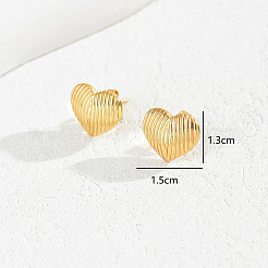 ロマンチックなストライプハート201ステンレススチールスタッドピアス  ゴールドカラー  13x15mm&nbsp;JJ3371-2