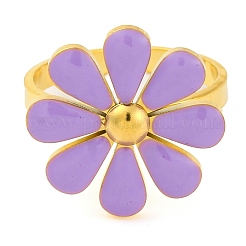 女性用304ステンレススチールエナメルスタッドリング  花  ライラック  調整可能  花：18x18mm&nbsp;RJEW-U023-01G-02