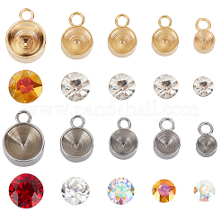 40 шт. плоские круглые подвески из нержавеющей стали 304 со стразами DIY-UN0002-71