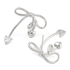 Ohrstecker aus Messing mit Herz-Schleife und klarem Zirkonia für Damen&nbsp;EJEW-S216-02A-P
