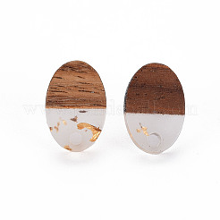 Orecchini a bottone in resina bicolore e legno di noce&nbsp;MAK-N032-030