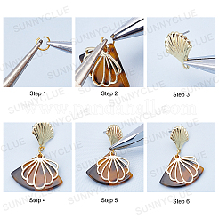 DIYダングルピアス作成キット  合金ペンダント＆スタッドピアスのパーツ＆ビーズを含む  樹脂ペンダント＆リンク  ガラスビーズ  アイアンビーズ＆ジャンプリング＆アイピン＆フラットヘッドピン  ゴールドカラー  186個/箱&nbsp;DIY-SC0015-99