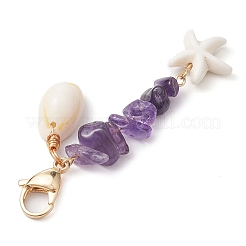 Подвеска в виде морской звезды из синтетической бирюзы и натуральной ракушки каури&nbsp;HJEW-JM02150