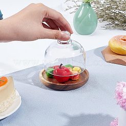 透明ガラスのデザート/ケーキ クローシュ ドーム型ディスプレイ ケース  クローシュベルジャー  ラウンドウッドベース付き  透明  10.5x9.5cm  内径：8のCM  2個/セット&nbsp;ODIS-WH0029-30