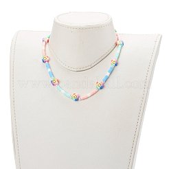 ポリマークレイヘイシビーズネックレス  ABSプラスチック模造真珠ビーズと304ステンレススチールのロブスタークロウ留め金付き  笑顔の花  カラフル  15.8インチ（40.2cm）&nbsp;NJEW-JN03437