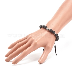 Bracciale con perline intrecciate in pietra lavica naturale e tubo in lega&nbsp;BJEW-JB08304