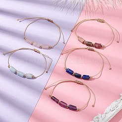 Браслет из плетеных бусин в форме колонны из натуральных смешанных драгоценных камней BJEW-JB09761