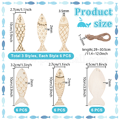 36 шт. 6 стиля необработанных деревянных подвесных украшений&nbsp;WOOD-PH0003-82