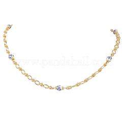 Женские ожерелья из круглых синих и белых бусин из фарфора с тиснением и овальных звеньев из латуни&nbsp;NJEW-JN05588