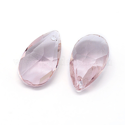 カット加工ガラスペンダント  ティアドロップ  ピンク  15x9.5x5.5mm  穴：1mm&nbsp;X-GLAA-F069-S-A02