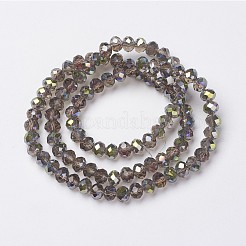 電気メッキ透明ガラスビーズ連売り  メッキ半分緑  多面カット  ロンデル  銀  3x2mm  穴：0.8mm  約150~155個/連  15~16インチ（38~40cm）&nbsp;EGLA-A034-T2mm-S06