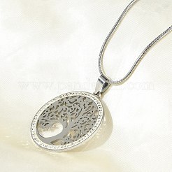 201 Edelstahl-Halsketten mit Lebensbaum-Anhänger und Kristall-Strass für Damen&nbsp;NJEW-P327-03P