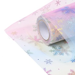 Christamsデコメッシュリボン  キラキラチュール生地  DIYクラフトギフト包装用  ホームパーティーの壁の装飾  雪の結晶模様  ベージュ  5-7/8インチ（149mm）  /ロール10ヤード（9.14メートル/ロール）&nbsp;OCOR-H108-05C