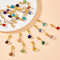 30 шт. 15-х цветные треугольные латунные стеклянные подвесные украшения HJEW-GA00007
