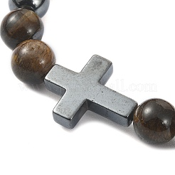 Эластичные браслеты из корса из натурального тигрового глаза и синтетического гематита&nbsp;BJEW-JB09845-03