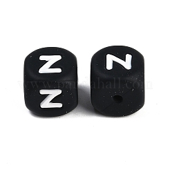 20 pièces cube noir lettre perles de silicone 12x12x12mm dés carrés alphabet perles avec 2mm trou entretoise perles de lettre en vrac pour bracelet collier fabrication de bijoux&nbsp;JX433Z