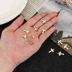 イオンプレーティング（IP）304ステンレススチール製小さなクロスチャーム  ゴールドカラー  15x10x1mm  穴：2mm&nbsp;LS-X-STAS-L159-06G