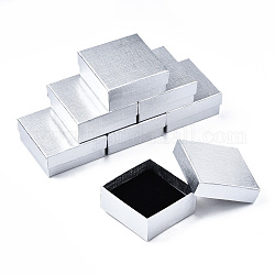 Картонные коробки ювелирных изделий, Для кольца, серьга, ожерелье, с губкой внутри, квадратный, серебряные, 7.4x7.4x3.2 см