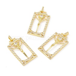 Rack Plating Brass Micro Pave Clear Cubic Zirconia Pendants, Long-Lasting Plated, Cadmium Free & Lead Free, Rectangle with Sun & Jesus, Real 18K Gold Plated, 39x22.5x3mm, Hole: 5x2.5mm