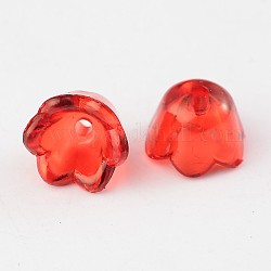 Perles en acrylique transparente, fleur, teinte, rouge, environ 10 mm de large, épaisseur de 6mm, Trou: 1.5 mm, environ 1900 pcs / 500 g