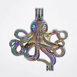 Plated Alloy Bead Cage Pendants, Octopus, Colorful, 36.5x33x12mm, Hole: 3x3.5mm, Inner Measure: 7.5mm