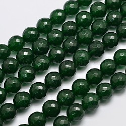 Natürliche Malaysia Jadeperle Stränge, Runde, gefärbt, facettiert, dunkelgrün, 10 mm, Bohrung: 1.0 mm, ca. 37 Stk. / Strang, 14.5 Zoll